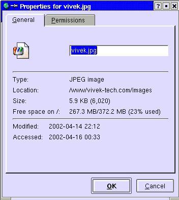 File Properties showing information like file type, location, size etc